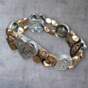 Chico's Gold and Silver Love Charm Bracelet